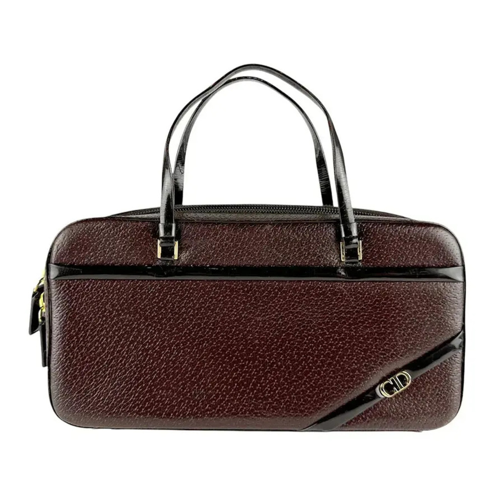 Christian Dior Vintage CD Accent Leather Boston Tote Brown